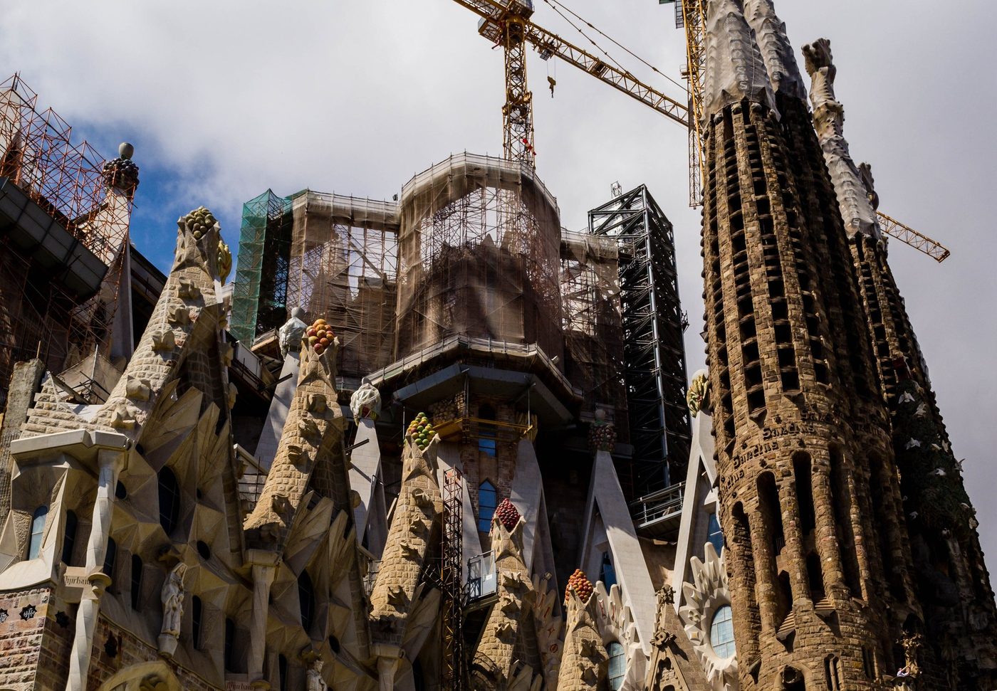 Central towers under construction, with cranes