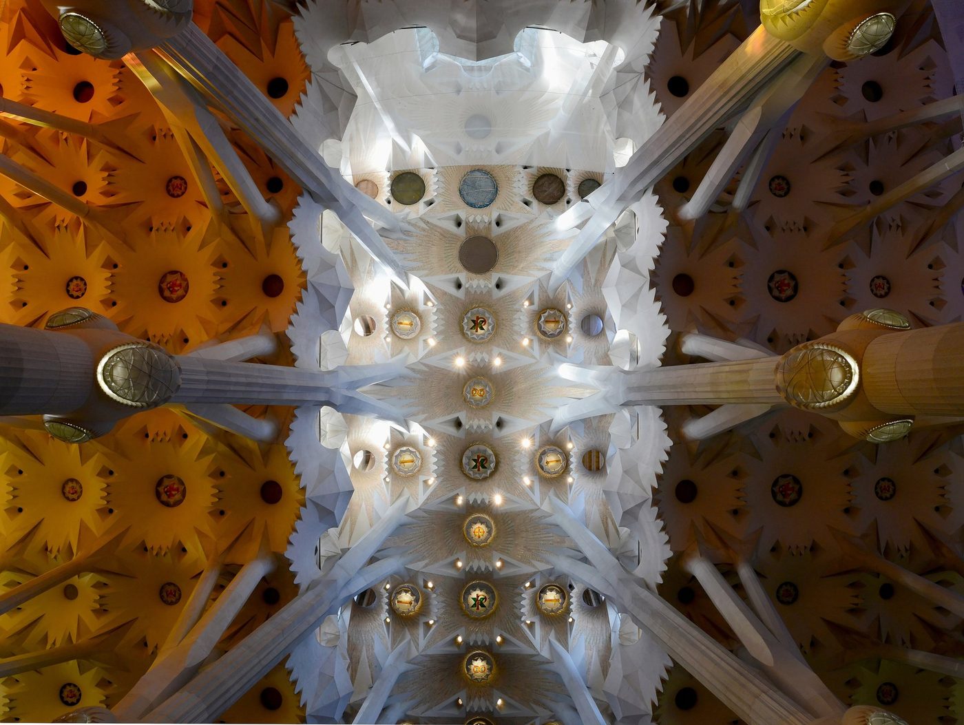 White and gold vaults seen from directly below